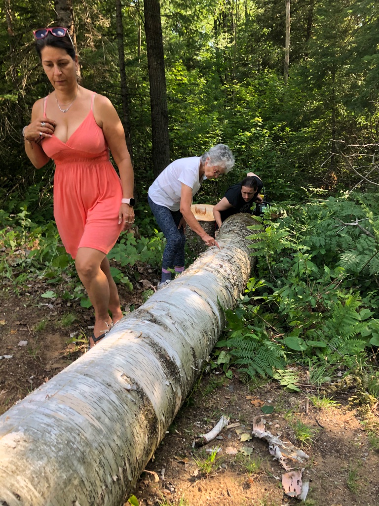 Birch bark canoe building — Sarazin family archive