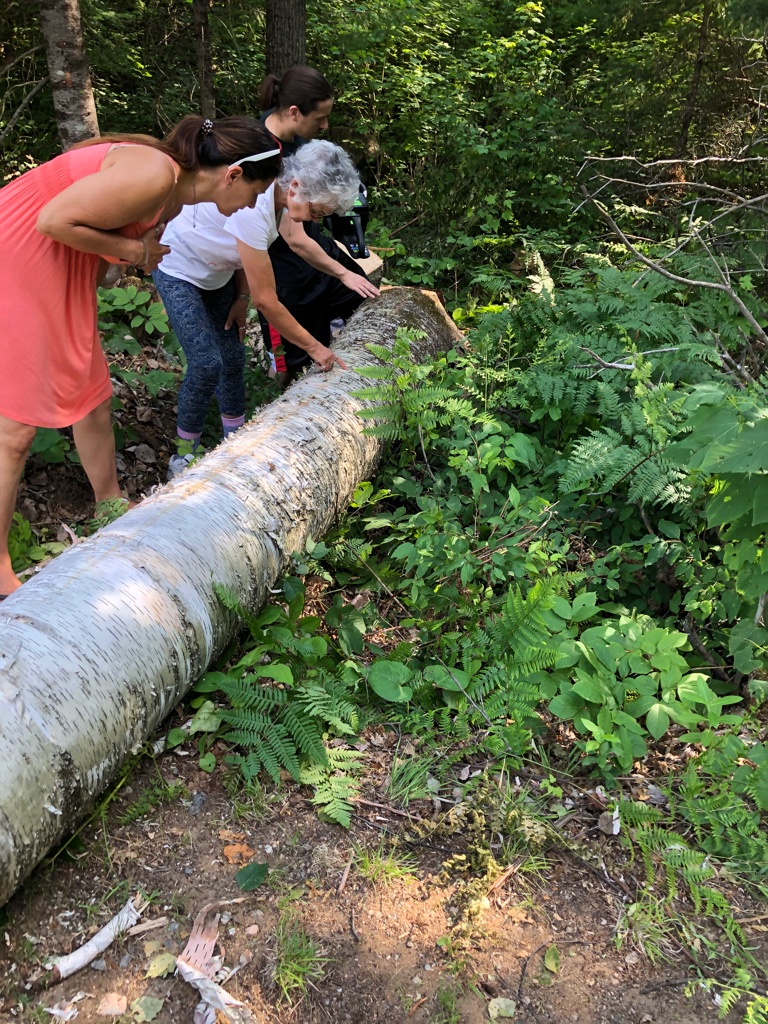 Birch bark canoe building — Sarazin family archive
